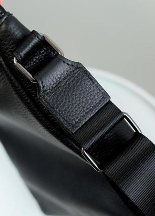 Сумка-мессенджер із натуральної шкіри, сумка через плече чоловіча skill tablet (чорна)7 фото