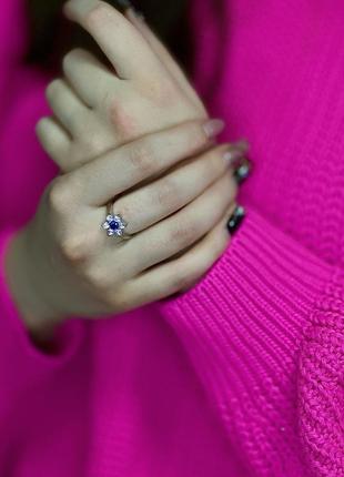 Женское серебряное кольцо с альпинитом и кубическим цирконом, покрытое родием6 фото