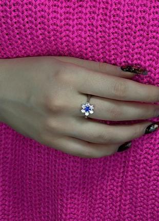 Женское серебряное кольцо с альпинитом и кубическим цирконом, покрытое родием7 фото