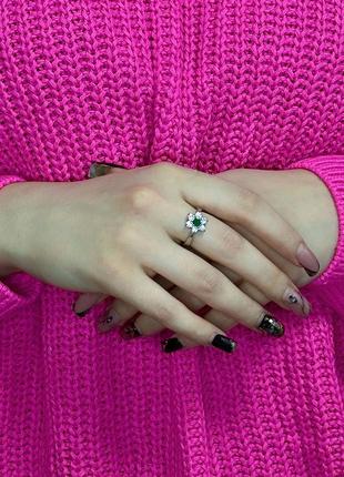 Женское серебряное кольцо с альпинитом и кубическим цирконом, покрытое родием8 фото