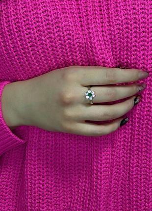 Женское серебряное кольцо с альпинитом и кубическим цирконом, покрытое родием9 фото