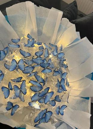 Букет з метеликів світиться в темряві подарунок на день народження 8 березня з атласної стрічки мамі дівчині дружині коханій дочці подрузі із бабочек3 фото