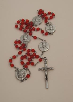 Розарий винтаж католический 5 десятков красный люцит // сундук с сокровищами1 фото