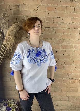 Женская вышитая рубашка с розами большие размеры3 фото