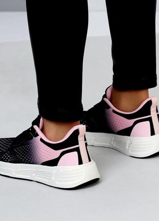 В наличие летние женские кроссовки из текстиля, в микс черный + розовый цвет на шнурках,5 фото