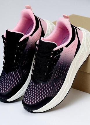В наличие летние женские кроссовки из текстиля, в микс черный + розовый цвет на шнурках,9 фото
