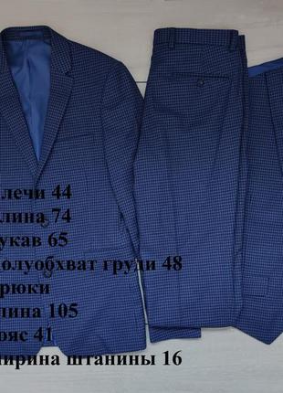 Качественный строгий синий костюм клетка тройка skinny идеал камбоджия onesix5ive 38 l