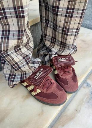 Трендові жіночі кросівки adidas samba nylon x wales bonner fox brown бордові3 фото