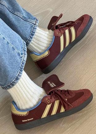 Трендові жіночі кросівки adidas samba nylon x wales bonner fox brown бордові9 фото