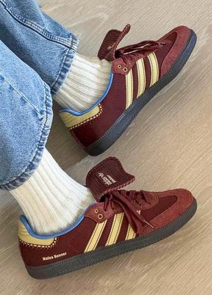 Трендові жіночі кросівки adidas samba nylon x wales bonner fox brown бордові