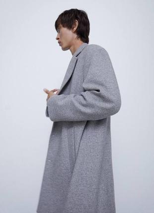 Мужское шерстяное пальто zara серый цвет, размер xl3 фото
