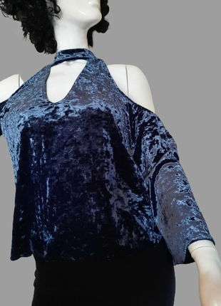 Стильний оксамитовий топ блуза з відкритими плечима №6033 фото