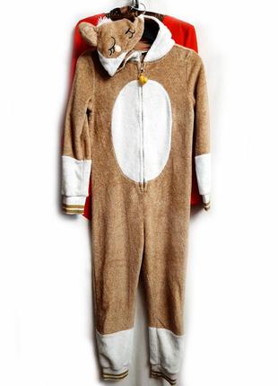 Пижама кигуруми ромпер детская коричневая махровая рост 140
