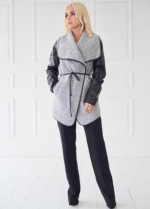 🔥продам стильное пальто-жакет с кожаными рукавами, пальто-трансформер xs s m l1 фото