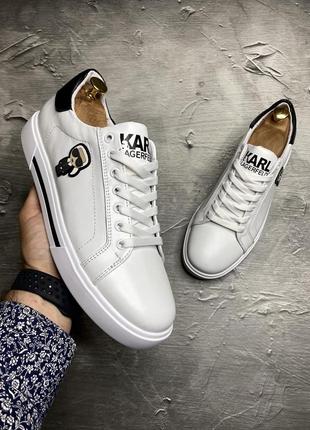 Кеди шкіряні білі чоловічі karl lagerfeld white! брендове чоловіче взуття хіт! кросівки чоловічі натуральна шкіра! хіт!