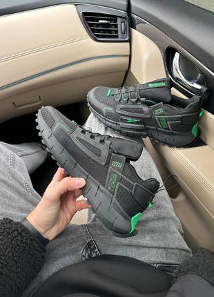 Мужские кроссовки черные с зеленым в стиле reebok zig kinetica edge black green3 фото