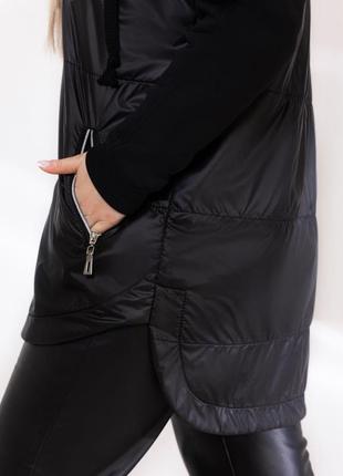 Весенняя черная куртка комбинированная, норма и батал4 фото