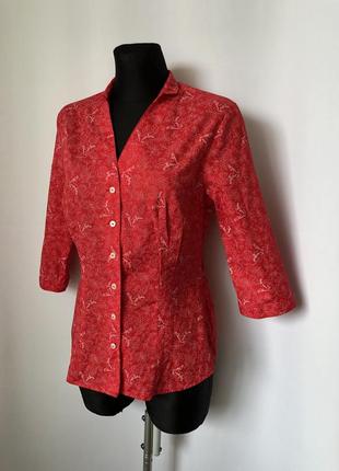 Баварская красная блуза блузка с оленями октоберфест приталеная винтаж alpin de luxe
