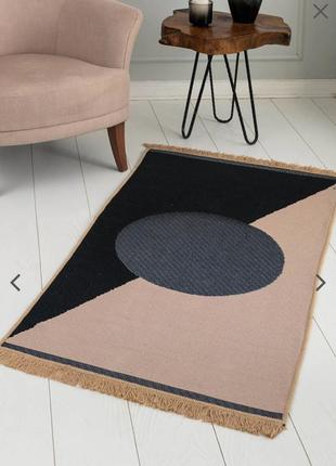 Двосторонній килим доріжка приліжковий lc waikiki home 150x80 см з орнаментом мінімалістичний чорний бежевий2 фото