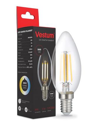 Світлодіодна філаментна лампа vestum с35 е14 4вт 220v 4100к 1-vs-2305