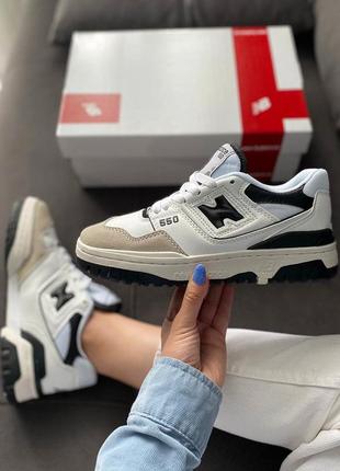 Крутые женские и мужские кроссовки new balance 550 white black белые с чёрным