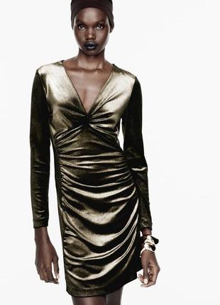 Ефектна оксамитова міні сукня бронзова zara зара