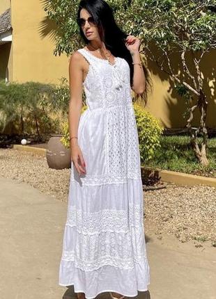 Шикарный длинный белый сарафан платье прошва выбитый вышитый индия3 фото