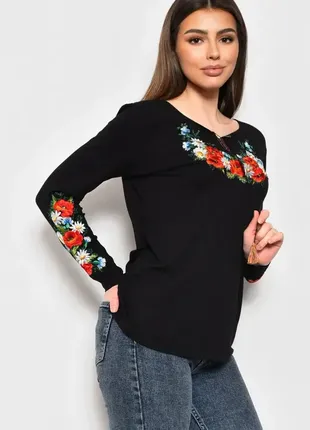 Блуза-вышиванка с вышитыми цветами и маками с длинным рукавом2 фото