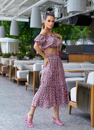 Стильный летний костюм топ юбка мыди костюм юбка миди топ 5 цветов