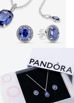 Кольє намисто підвіска пандора pandora s925 ale з біркою і пломбою 925 проба сережки пусети кульчики набір блискучий ореол комплект прикрас