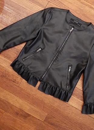 Куртка кожаная укороченная черная zara мябочка2 фото
