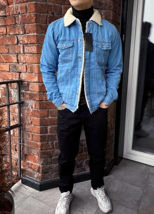 Синяя джинсовка мужская с мехом2 фото