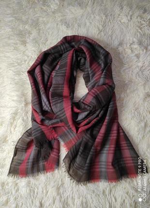 Велика вовняна хустка шарф платок палантин вовна картатий шерсть8 фото