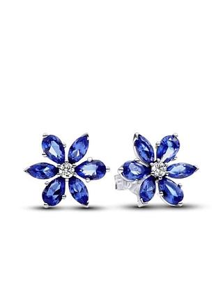Сережки кульчики пусети срібло пандора pandora silver s925 ale з біркою і пломбою 925 проба срібні блискучий синій гербарій
