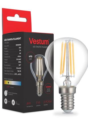 Світлодіодна філаментна лампа vestum g45 е14 4вт 220v 3000к 1-vs-22261 фото