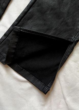 Черные брюки брюки брюки с напылением под кожу на высокой посадке с разрезами внизу размер 364 фото