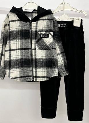 Цена от размера! костюм - двойка детский подростковый, кофта с капюшоном, штаны велюровые, черный1 фото