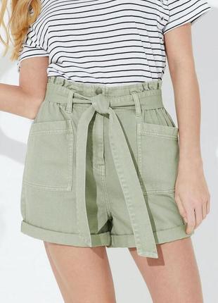 Шорты papaya denim tie waist shorts, хаки1 фото