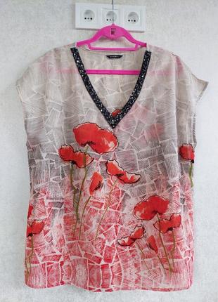 Блуза с v-образной горловиной в принт цветок маки roman(размер 12-14)1 фото