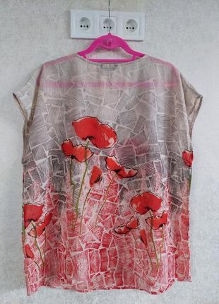 Блуза с v-образной горловиной в принт цветок маки roman(размер 12-14)4 фото
