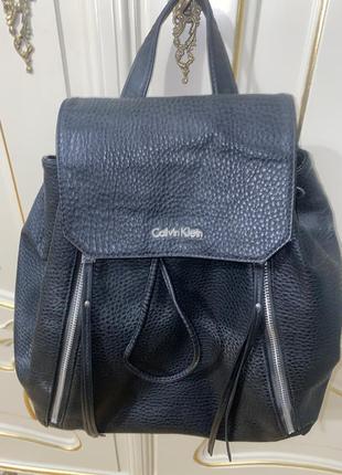 Рюкзак calvin klein оригінальний кожзам шкіряний замінник срібна фурнітура2 фото