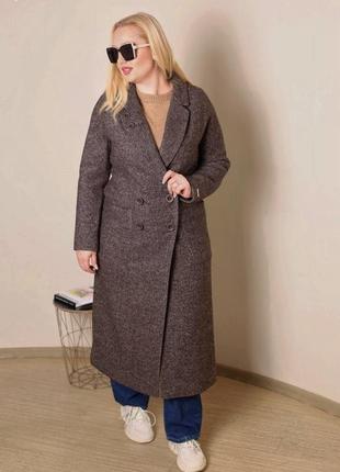Стильне довге жіноче пальто класичне драпове жіноче пальто міді коричневе жіноче пальто двобортне демісезонне пальто класика
