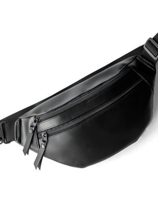 Нагрудная поясная сумка бананка через плечо azolit из черной эко кожи6 фото