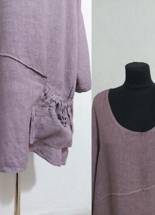 Льняная блуза, туника с наружными швами  в стиле бохо италия2 фото