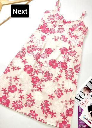 Платье женское короткая розового цвета в цветочный принт из натуральной ткани от бренда next s m