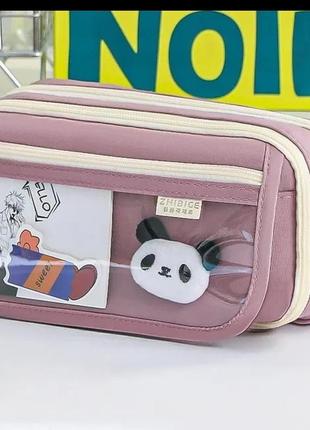 Місткий простий естетичний шкільний чохол, сумка-тримач для канцелярського приладдя розовий1 фото