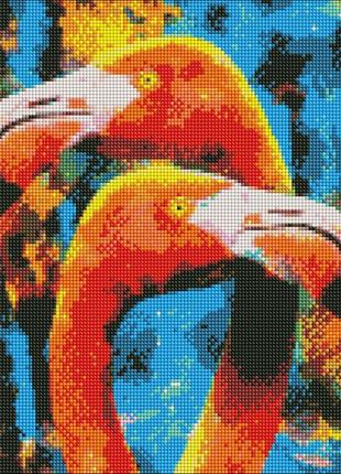 Алмазна мозаїка "помаранчеві фламінго" ідейка amo7156 40х40 см