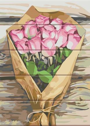 Картина за номерами по дереву "букет рожевих троянд" asw151 30х40 см