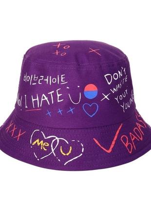 Панама badass (корейский принт) фиолетовая, унисекс wuke one size1 фото