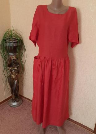 Шикарное винтажное льняное платье винтаж деревенский стиль италия.